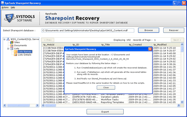 Click to view Recover SharePoint List Items 3.0 screenshot